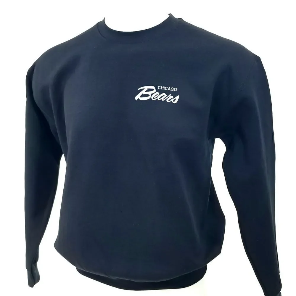 CHICAGO BEARS Double Script Retro Logo BLACK Pullover Crewneck Sweatshirt y2k - Picture 3 of 5